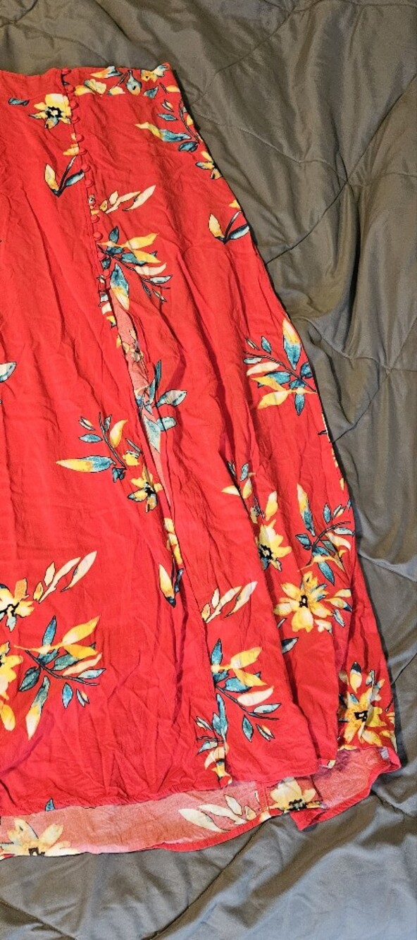 Express Red Floral Maxi Skirt With Slit